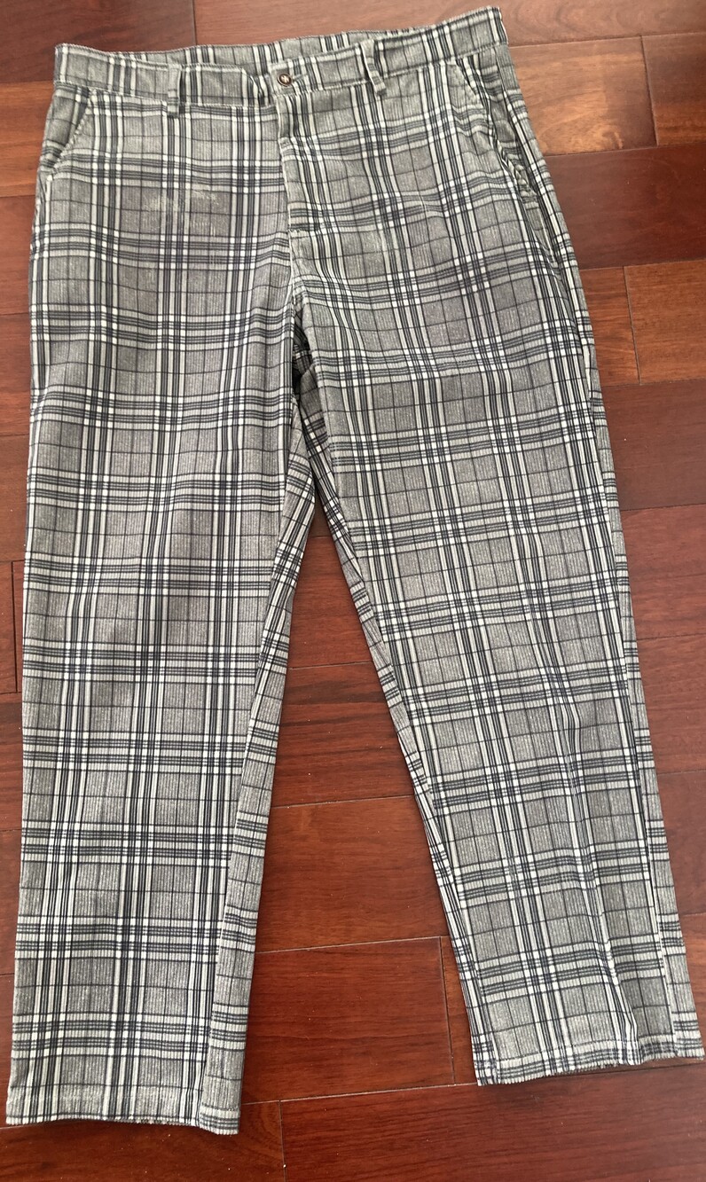 Sz 36x 32 brown and white plaid corduroy pants